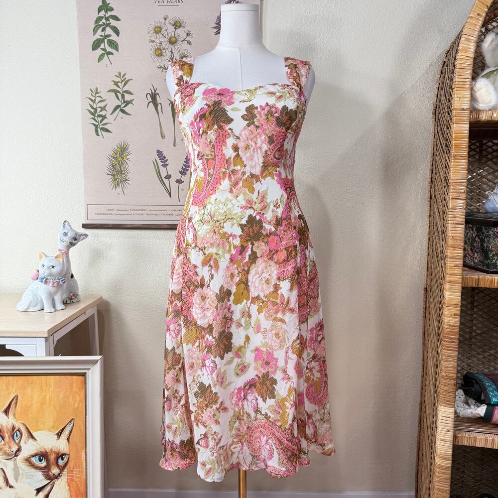 Y2k Floral Paisley Dress Romantic Fairy Coastal Grandma Boho Garden Party L 14
